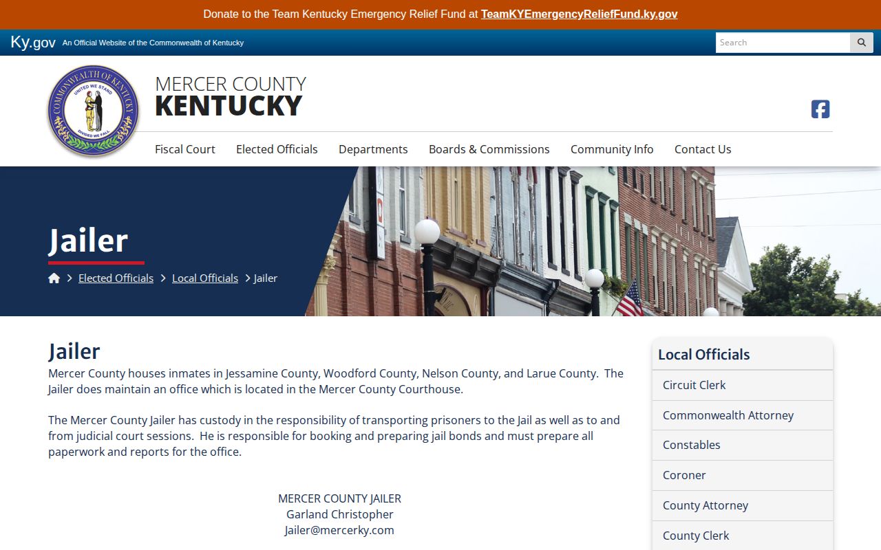 Official Mercer County Jailer page describing contracted inmate housing