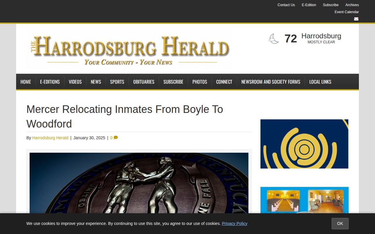 Mercer County jail relocation report explaining arrest-log destination changes