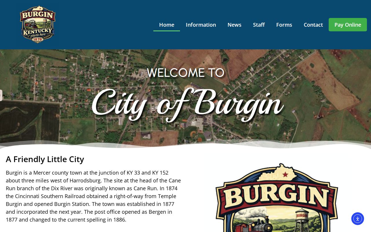 Official City of Burgin website showing City Hall contact details and office hours