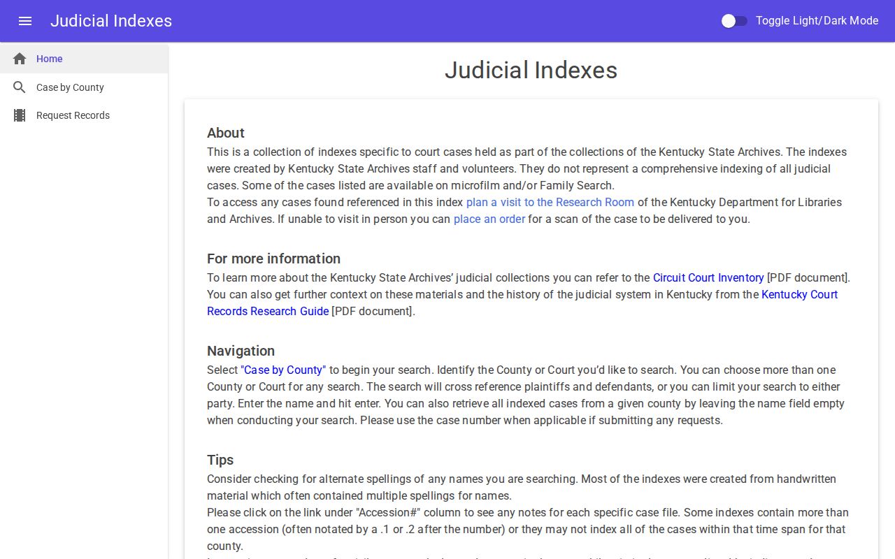 Kentucky judicial archive search for older Mercer County arrest case records
